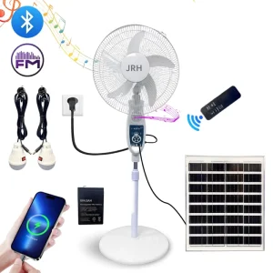 16-Inch Home Floor Fan Battery Solar DC AC Charging Music Bluetooth Radio Brushless Motor