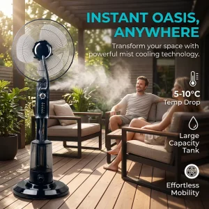 16 Inch Indoor Oscillating Cooling Cooler 110V 220V Portable Water Electric Spray Mist Stand Fan