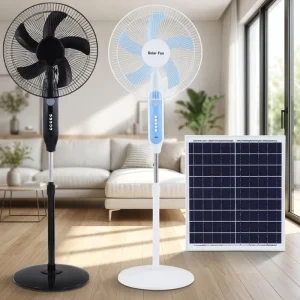 16 Inch Large Household Floor Fan Solar Mains Dual Purpose DC AC Power Wind Storage Battery Rechargeable Shake Head Feature