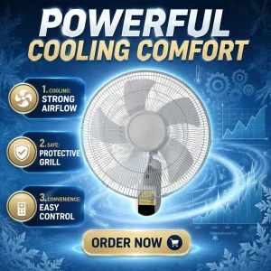 16 Inch Oscillating 3-Speed Cooling Electric Wall-Mounted Plastic Fan with Remote Control for Household and Outdoor Use