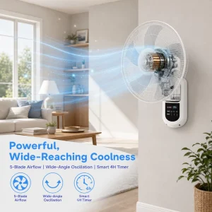 16 Inch Oscillating 60W Wall Mounted Fan Remote Control Five Leaf Fan Industrial/house Wall Mounted Fan