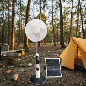 16 Inch Outdoor Vertical Solar Battery Powered Plastic Remote Controlled 5 Blade Mechanical Floor Standing Oscillating Fan