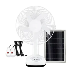 16 Inch Plastic Mechanical Control Table Fan with Light Bulb Rechargeable Battery & Solar Powered High Wind Speed Emergency Use