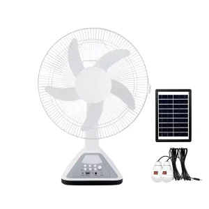 16 Inch Rechargeable 12W Solar Fan Portable Table & Wall Fan with LED Bulb & Solar Panel AC DC Multi Function