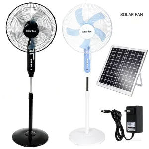 16 Inch Rechargeable Pedestal Fan Solar Powered Floor Fan with Solar Panel & LED Light Function for Home Outdoor Emergency Use