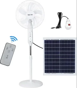 16 Inch Rechargeable Solar and Electric Fan with Bulb Remote Control for Home Use