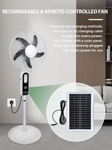 16 Inch Rechargeable Standing Fan with Lithium Battery with LED Light with Remote Control 9 Speeds AC DC 0.5 Hour Timer for Home