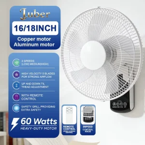 16 Inch Remote Control Wall Fan Electric Cooling Fan 50W High Velocity for Commercial Buildings