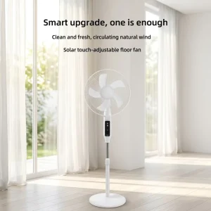16 Inch Smart Solar Standing Fan with Touch Screen & Remote 4 Speed Oscillating Pedestal Fan 8 12H Battery Life
