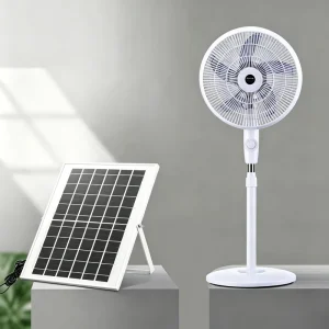 16 Inch Solar Fan 25W 10000mAh Lithium Battery 12W Mono Solar Plate 3 Speed Manual Knob Control Emergency Stand Fan with USB