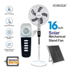 16 Inch Solar Floor Standing Fan with Strong Rechargeable Solar Panel Pedestal Stand Pedestal Electric Fan