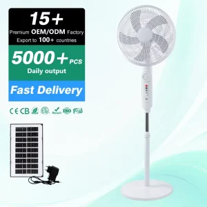 16 Inch Solar Powered Floor Fan with 15W Panel Rechargeable Battery Portable Stand Fan for Home Camping & Phone Charging