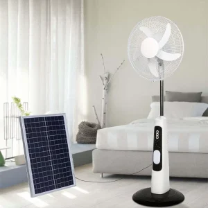 16 Inch Solar Powered Rechargeable Stand Fan with 12V 4.5Ah Battery Remote Control LED Light