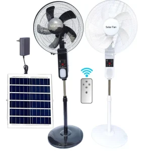 16-Inch Solar Rechargeable Electric Stand Fan AC/DC with Solar Panel and Lights