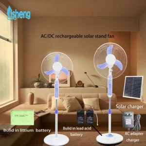 16 Inch Solar Rechargeable Stand Fan 12V DC LED Light AC DC Solar Stand Fan with Battery Outdoor Emergency Electric Fan