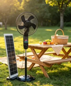 16 Inch Solar Stand Fan Bluetooth Speaker FM Radio RGB Light USB Output 3 Speed Remote Outdoor Floor Fan Factory