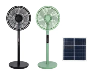 16 Inch Solar Standing Fan 18W Monocrystalline Panel 14400mAh Rechargeable Pedestal Fan AC DC Dual Power 5 Blades 7 8H Work