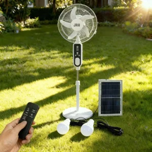 16 Inch Solar USB Electric Battery Outdoor Floor Fan Brushless Motor Durable LED Lighting Smart Remote Control 0.5 Hour Timer