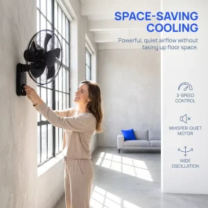 16 Inch Wall Fan for Bedroom Living Room Mechanical Control Metal Grill Plastic Blades Cooling Wall Fan
