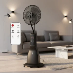 16 Inches Portable Water Mist Fan with Digital Control Remote Timer Battery Solar USB Powered Outdoor Use