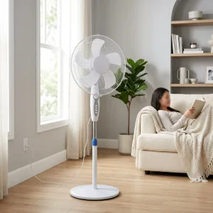 16″ Pedestal Stand Fan with 60 Minute Timer 5 Blade Air Cooling 4 Speeds 1.5kg Weighted Base SAA AU BS UK Plug for Home Office