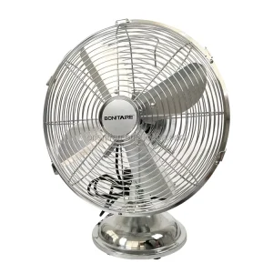 16″ Retro Chromed Table Fan High Efficiency Metal Air Cooling for Outdoor Household Use Electric Power US Mechanical