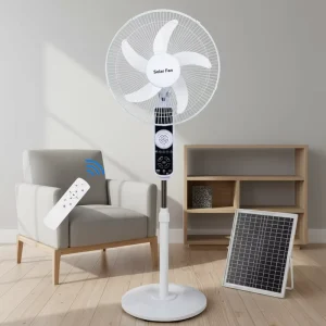 16-inch 12V AC/DC Plastic Solar- and Battery-powered Remote-control Music Fan for Outdoor, Home, Car and Hotel Use