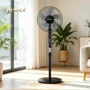 16inch Black High Speed Electric Stand Fan Three Speeds Mechanical Control Plastic Household Indoor Use Energy Efficient