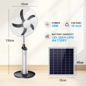 16inch Flood Standing 20W Rechargeable Digital Control Solar Fan with Solar Panel 12V DC Brushed ABS+PC Outdoor Home Garden