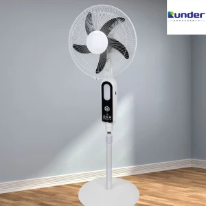 16inch Rechargeable Standing Fan with Lithium Battery with LED Light with Remote Control 9 Speeds AC DC 0.5 Hour Timer for Home