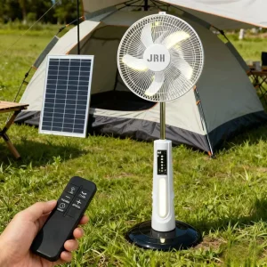 16inch Solar Fan Rechargeable USB & Solar Charging 6.4V5AH Battery 9 Speed Night Light Home Emergency Outdoor