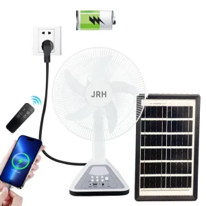 16inch Solar Outdoor DC Motor Plastic Electric Wall Table Durable Portable Rechargeable Fan LED Lamp USB Output Digital Remote