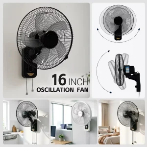 16inch Wall Mount Fan Quiet Oscillating 3 Speeds Corded Electric Air Cooling Fan Bedroom Kitchen Office Garage