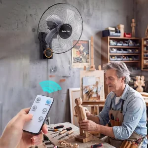 16inch Wall Mounted Solar Fan with Remote Control Solar Panels 3 Speed 18000mAh Oscillating Air Cooling Fan Household