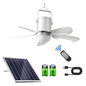17 21 Inch Solar Ceiling Fan Light Portable Rechargeable Outdoor Fan LED Light Remote Control Camping Fan for Gazebo Tent Porch