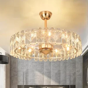 18 23.6 Inch Crystal Body LED Ceiling Fans Remote Control Chandelier Lamp for Home Dining Bedroom Invisible Dull Spectra Pretty