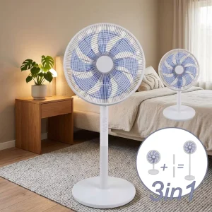 18″ Electric Air Cooling Fan 3 in 1 Stand Wall Floor 3-Speed 8-Leaf Metal Oscillating Energy-Efficient Outdoor Use Adjustable