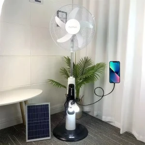 18 Inch AC DC Cooling Electric Energy Rechargeable Solar Powered Standing Fan With Light Solar Panel and Bulbs for Home