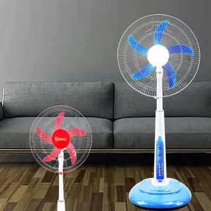 18 Inch AC/DC Stand Fan LED Lights Battery Charging for Outdoor Household and Hotel Use Plastic