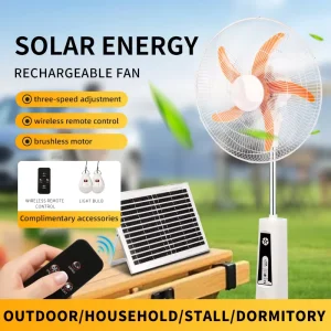 18 Inch DC 12V Solar Stand Fan with Remote Control LED Light Battery and Electric Power for Outdoor Home Hotel and Car