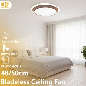 18 Inch Rattan Bladeless Bedroom Fan Light Smart Tuya APP Control Modern LED Ceiling Fan With Light