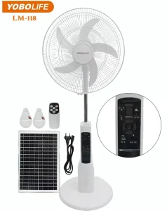 18-Inch Rechargeable Solar & Battery Operated Oscillating Stand Fan with Remote Control LED Light AC/DC Motor