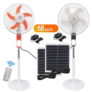 18 Inch Solar Powered ABS Fan with Brushless Motor LED Light USB Charging and Rechargeable Battery for Home Use