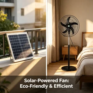 18 Inch Solar Powered Rechargeable Fan 5 Blades Oscillating 3 Speed Adjustable Height Remote Control Large Battery Outdoor