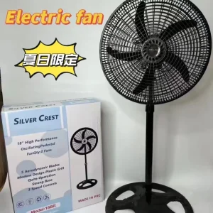 18 Inch Solar Powered Standing Pedestal Fan 5 Blades 3 Speed Adjustable Height Quiet Oscillating Rechargeable Floor Fan