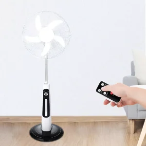 18 Inch Solar Rechargeable Stand Fan Battery Operated Pedestal Fan with Remote Control LED Light Oscillating
