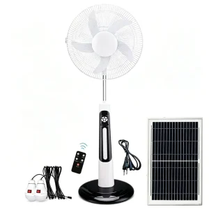 18 Inch Solar Rechargeable Standing Fan Lead Acid Battery USB Phone Charging Remote Control LED Light Household Outdoor Use