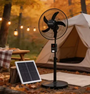 18 Inch Solar Stand Fan with Bluetooth Speaker, Detachable Power Bank, 6 Speed, Remote, Outdoor Cooling Fan