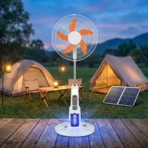 18 Inches Solar Rechargeable Mosquito killing AC DC 6 Speed 6H Runtime Portable Standing Fan with 25W Solar Panel and 5 Blades