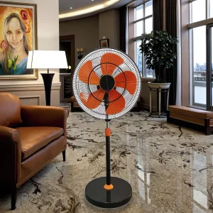 18 inch Orange Metal Mechanical Bladeless Oscillating Energy Efficient Outdoor Hotel Electric Upright Air Cooling Fan Adjustable